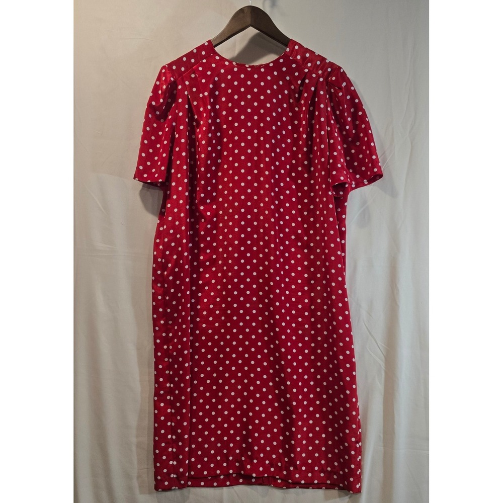 Vintage Worthington Red White Polka Dot Petite Dress 16W Short Sleeve Knee Lngth